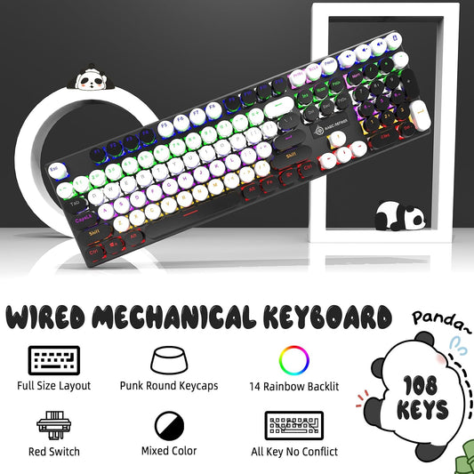 Teclado mecánico retro con cable para juegos, estilo máquina de esc...