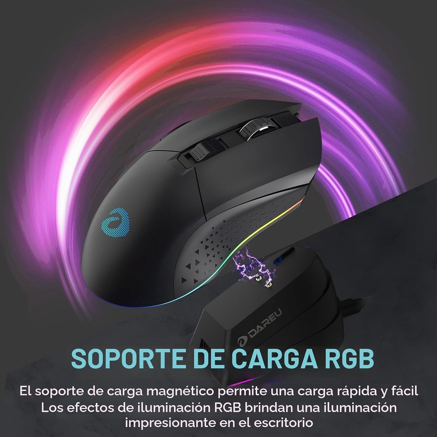 DAREU EM901X - Mouse inalámbrico para juegos con base de carga RGB...