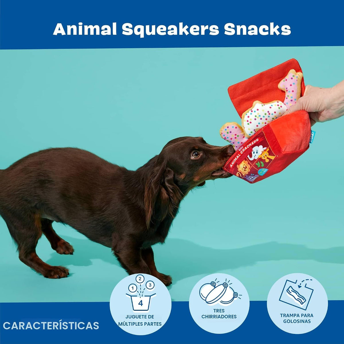 BarkBox Animal Squeakers - Juguete interactivo de peluche para perr...
