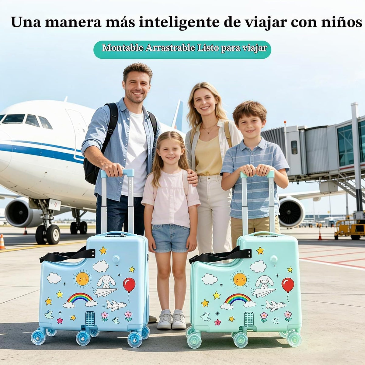 REMEIT Maleta de mano para niños, Verde, Montar