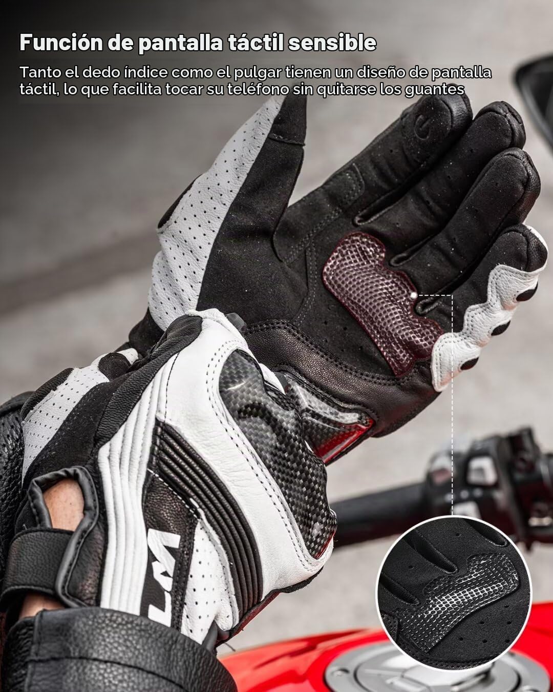 ILM Guantes de piel de cabra para motocicleta para hombres y mujere...