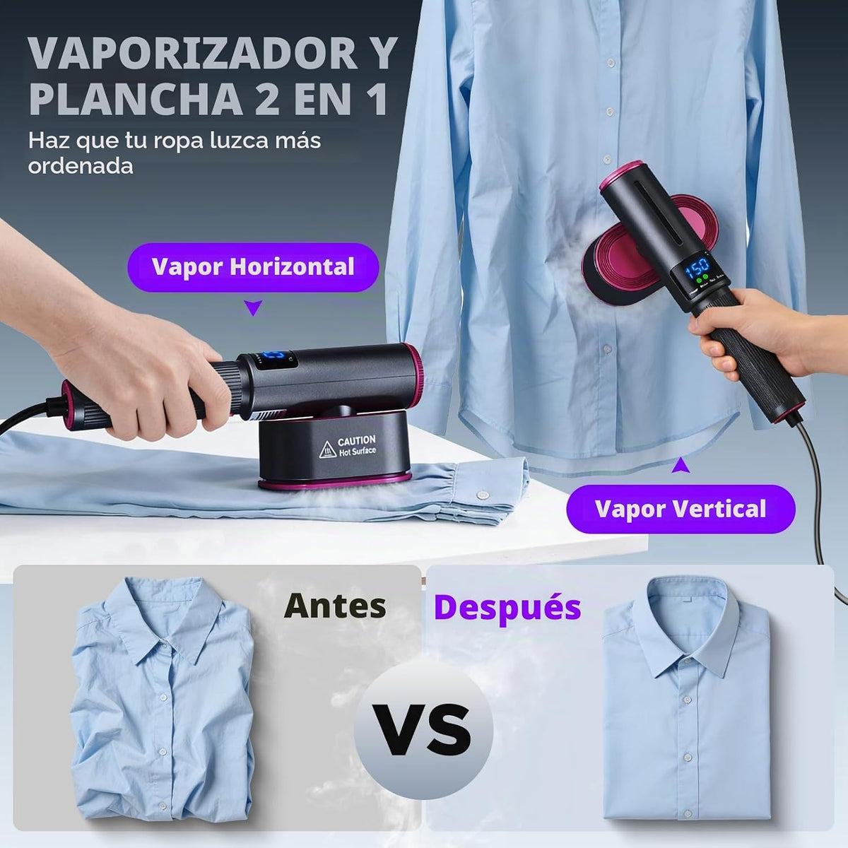 Vaporizador de viaje para ropa, plancha de vapor 2 en 1 y vaporizad...