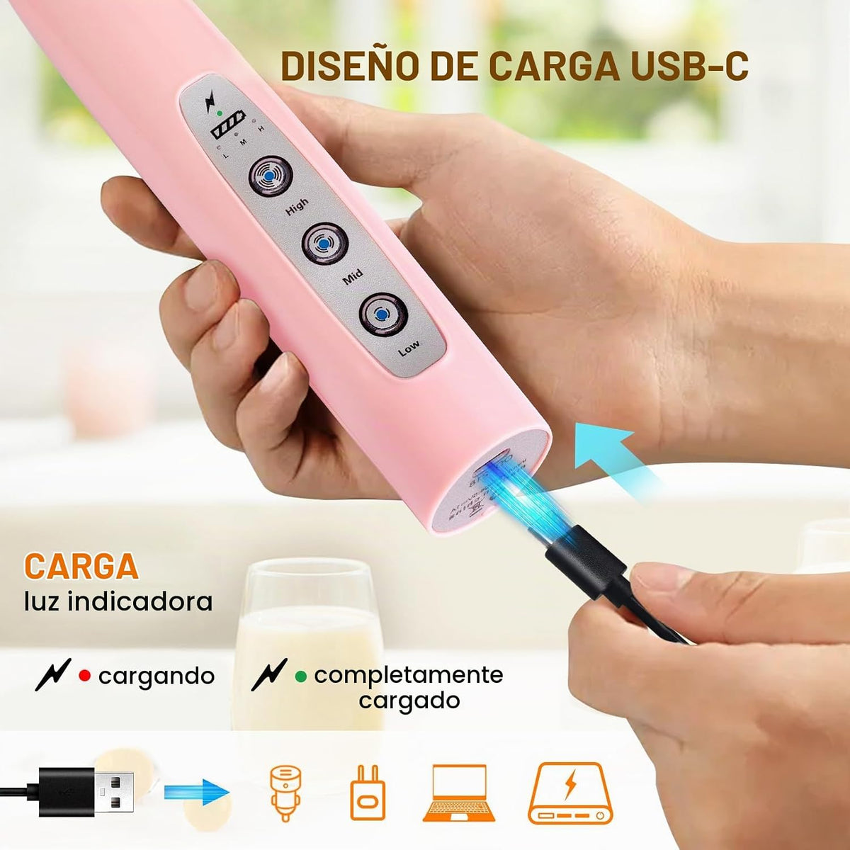 YUSWKO Varita espumadora de leche de mano para café, batidor eléctr...