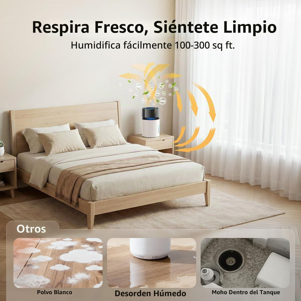 Humidificador evaporativo de 3L para dormitorio, humidificador de l...