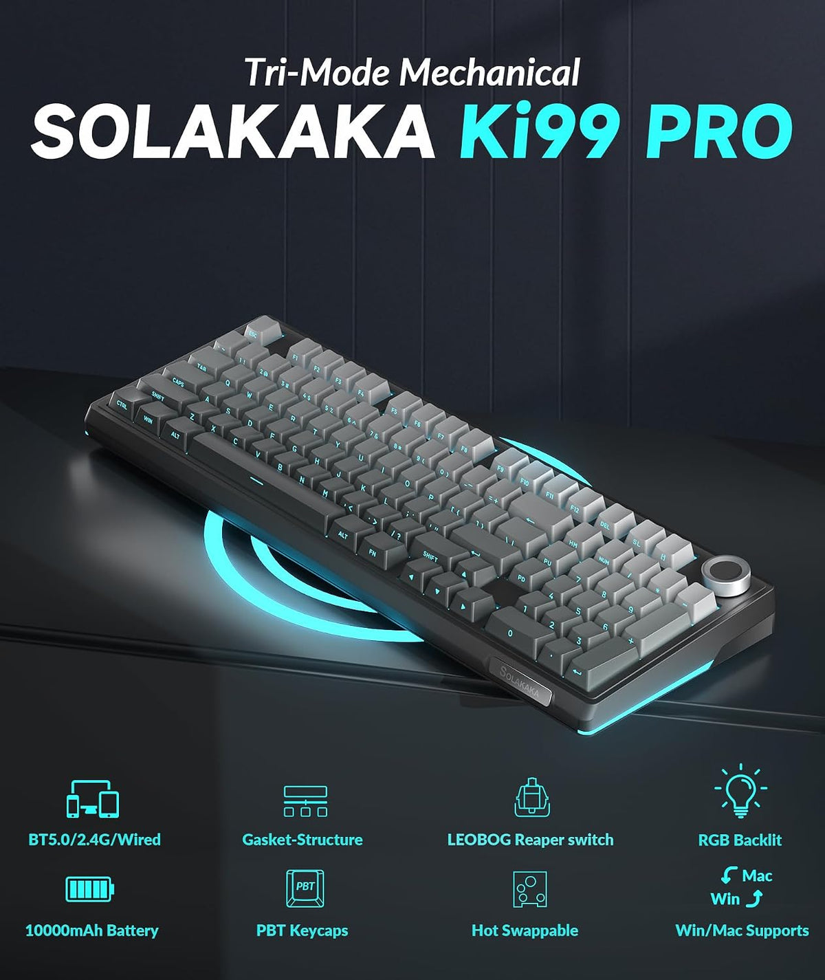 SOLAKAKA KI99 Pro Teclado mecánico inalámbrico 96% teclado RGB para...