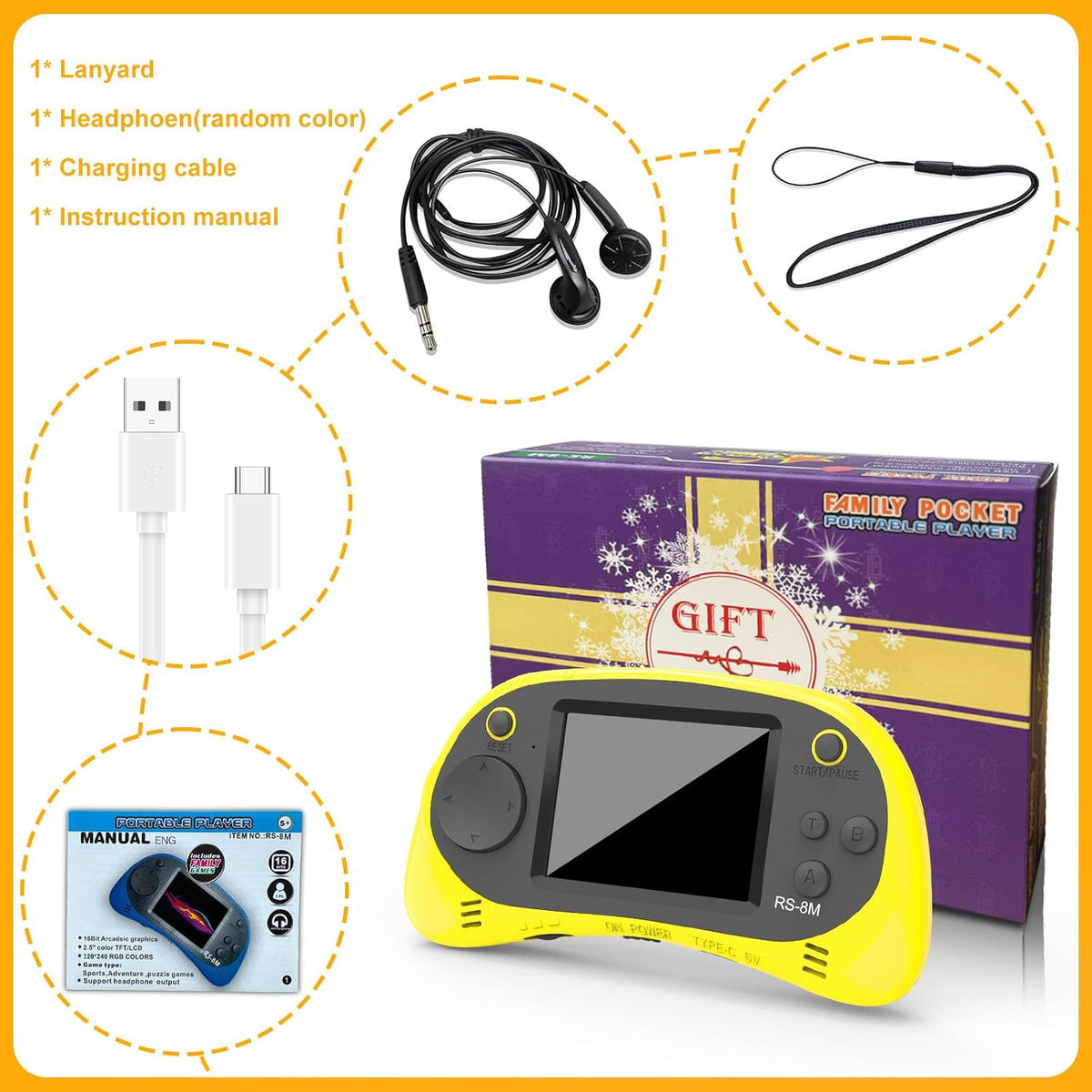 Juegos de mano para niños, videojuego retro de 16 bits con 220 jueg...