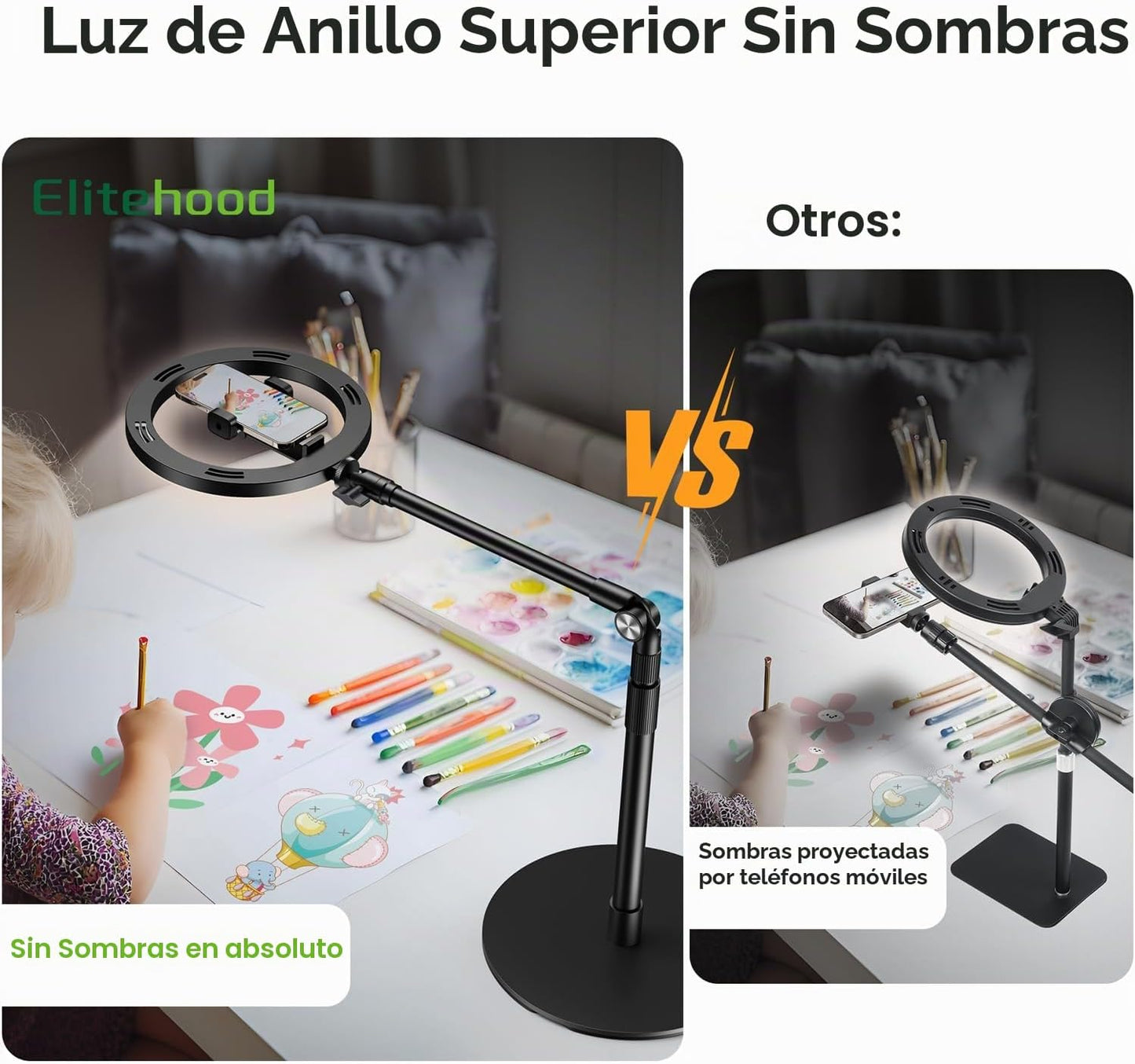 elitehood Soporte de teléfono aéreo con luz para grabación de video...