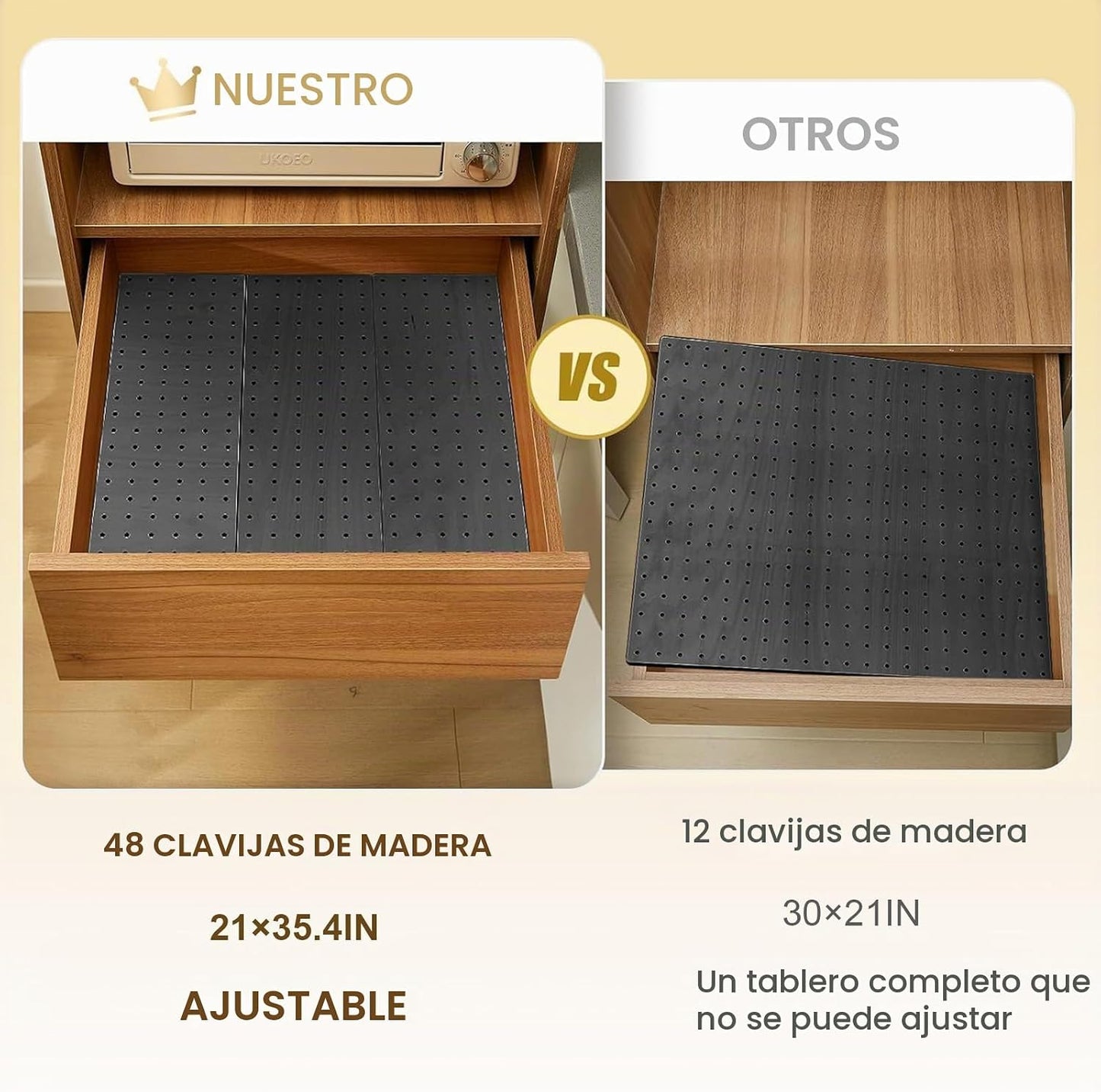 Kigley 6 organizadores de cajones de madera con tablero de clavijas...