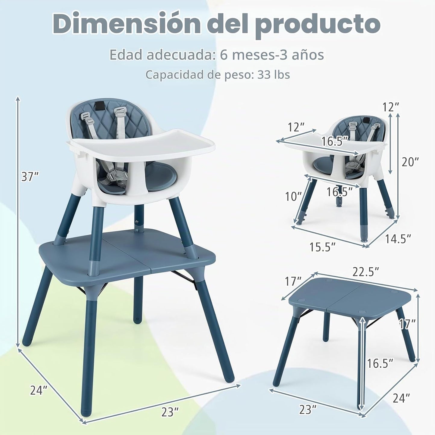 HONEY JOY - Silla alta 6 en 1, silla alta convertible para bebés y...