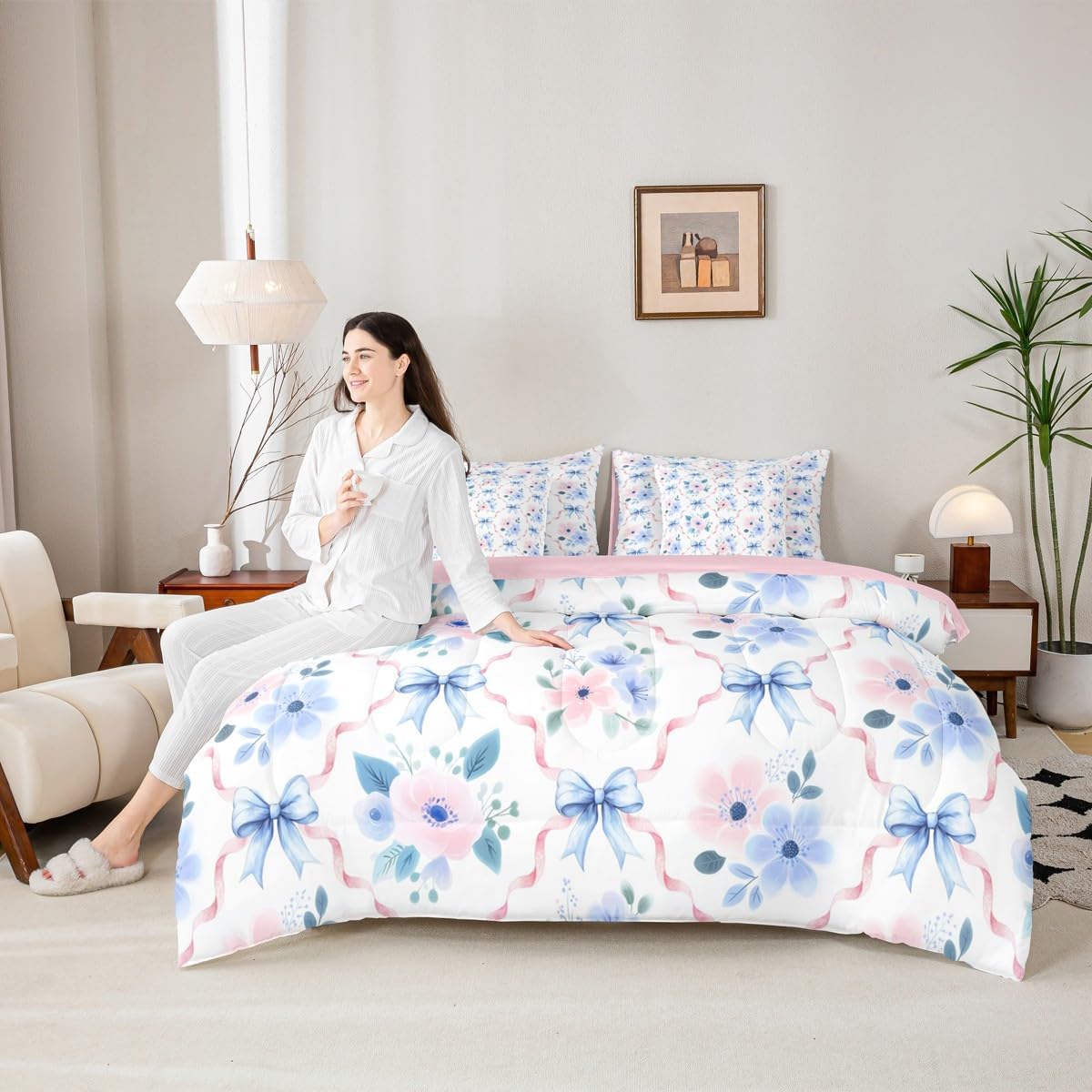 Erosebridal - Juego de edredón con arco azul y rosa de 7 piezas, ju...