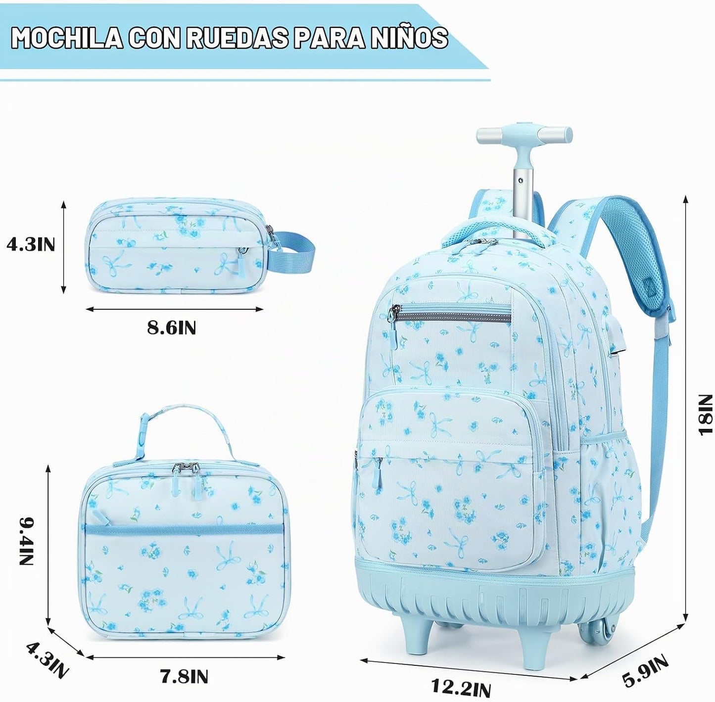 ACESAK Mochila con ruedas para niñas, mochila escolar con ruedas en...