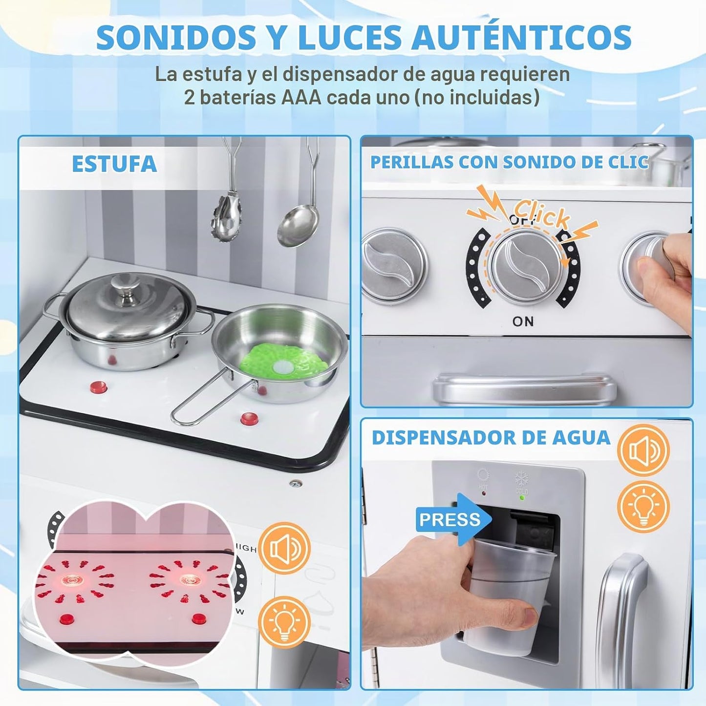 Costzon Juego de cocina para niños, juego de cocina de chef de made...