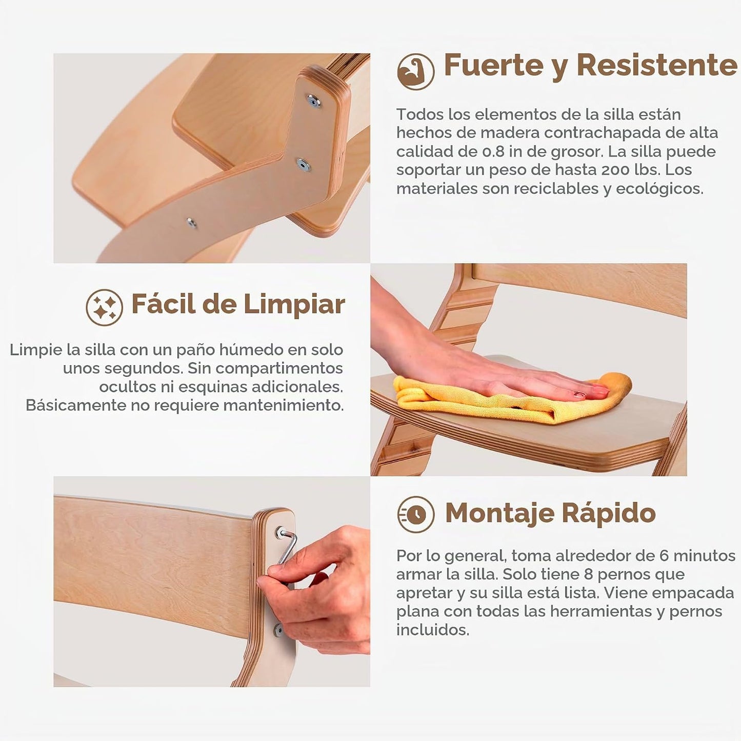 FORNEL Silla alta de madera para bebés y niños pequeños, altura aju...