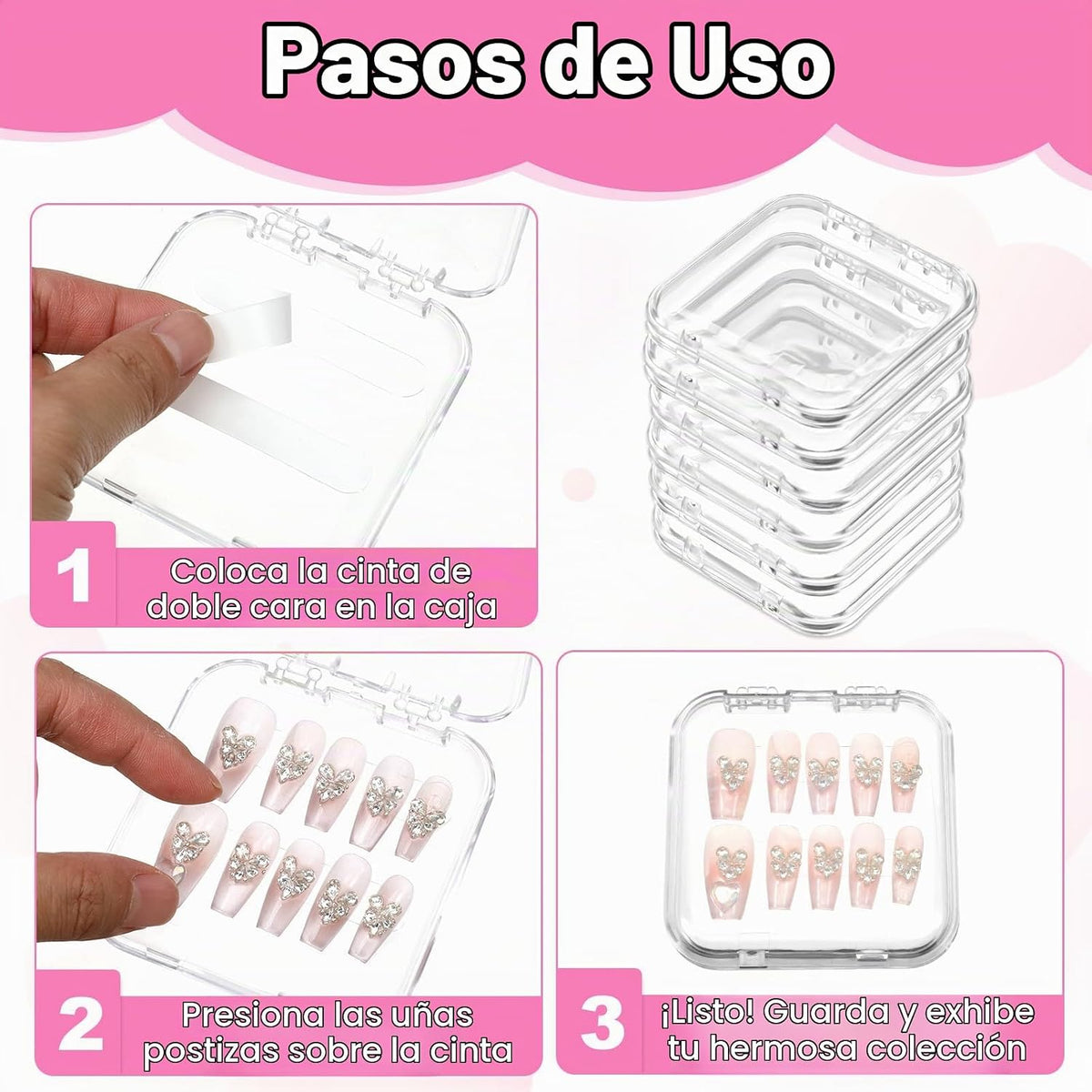 PEOVLVN Caja de almacenamiento de uñas a presión, 20 unidades, emba...