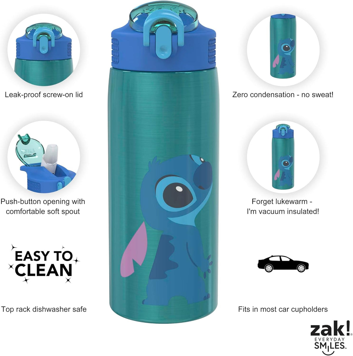 Zak Designs Disney Lilo and Stitch - Botella de agua para viajes y...