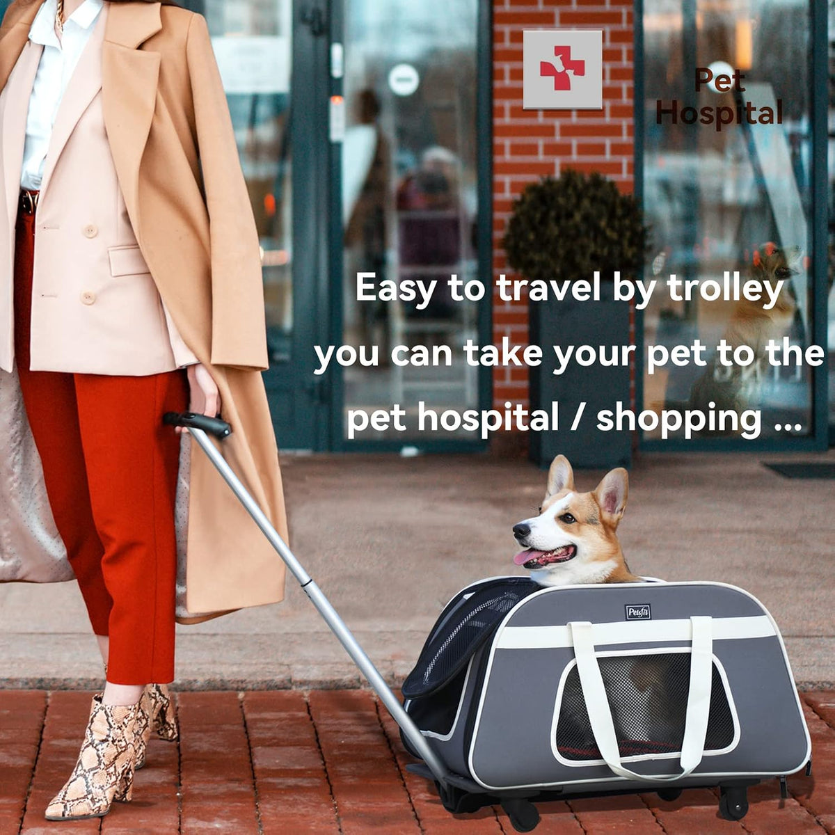 Transportín para animales domésticos Petsfit con ruedas removibles,...