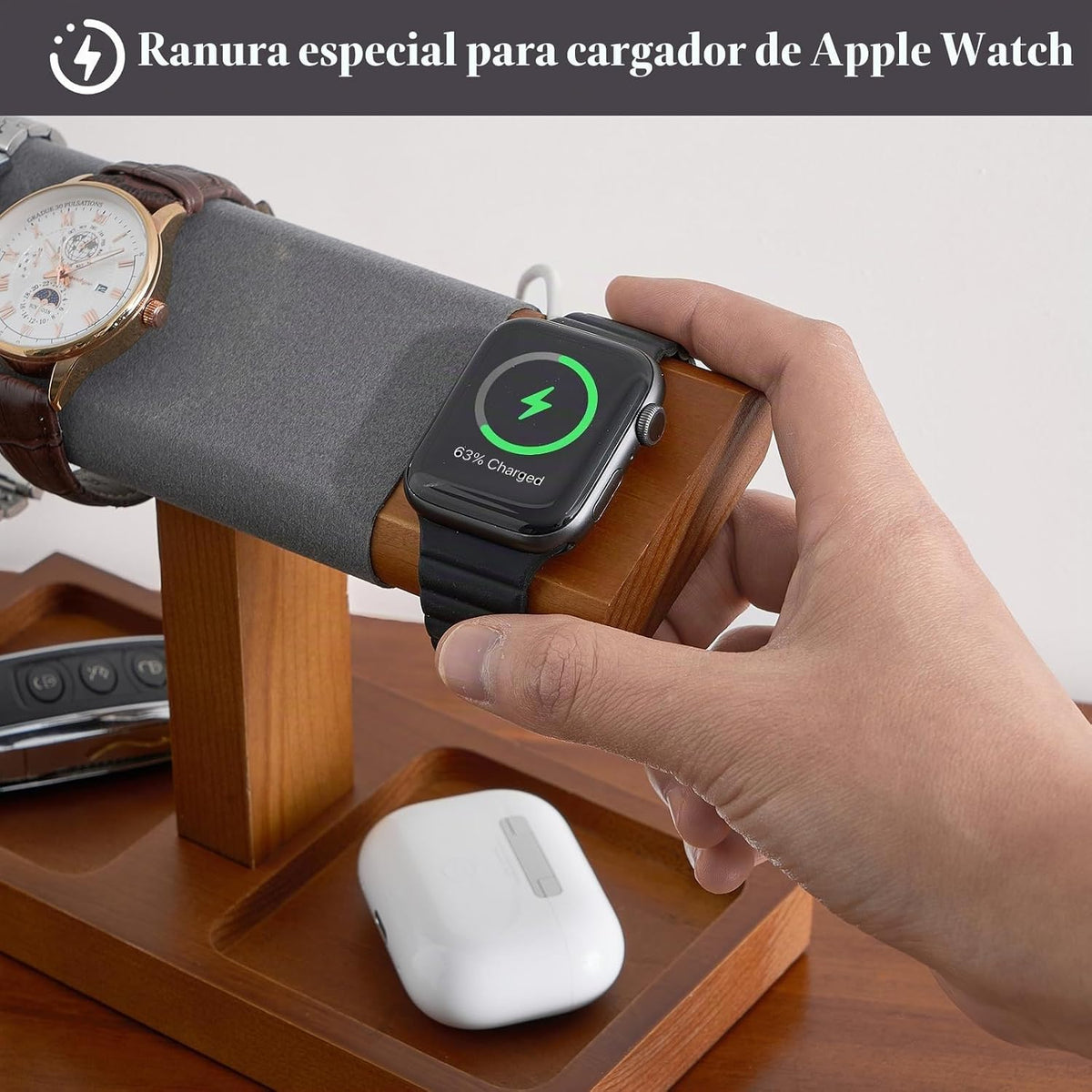 ProCase Soporte de exhibición de reloj de madera para hombres, torr...