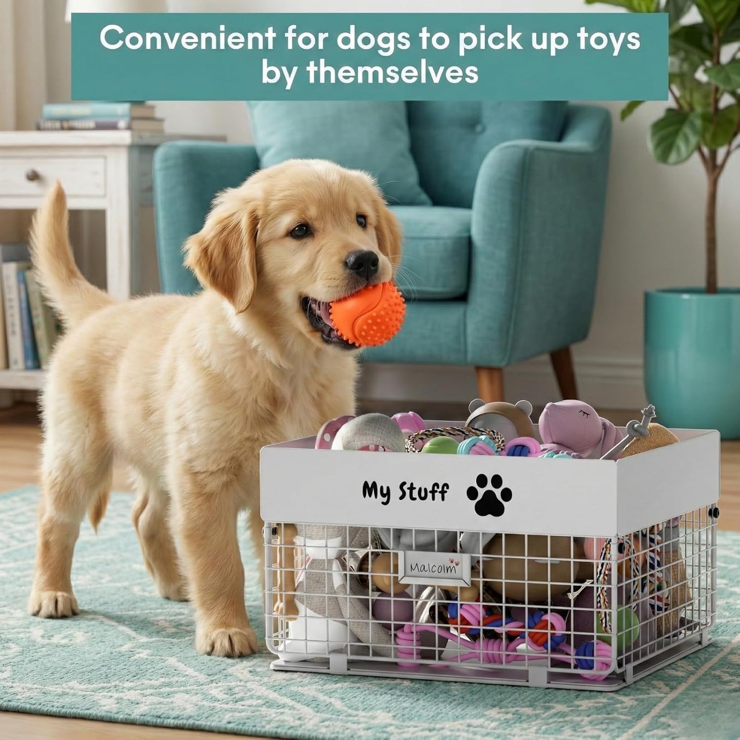 qeerable Caja de juguetes para perros, cesta de metal para juguetes...