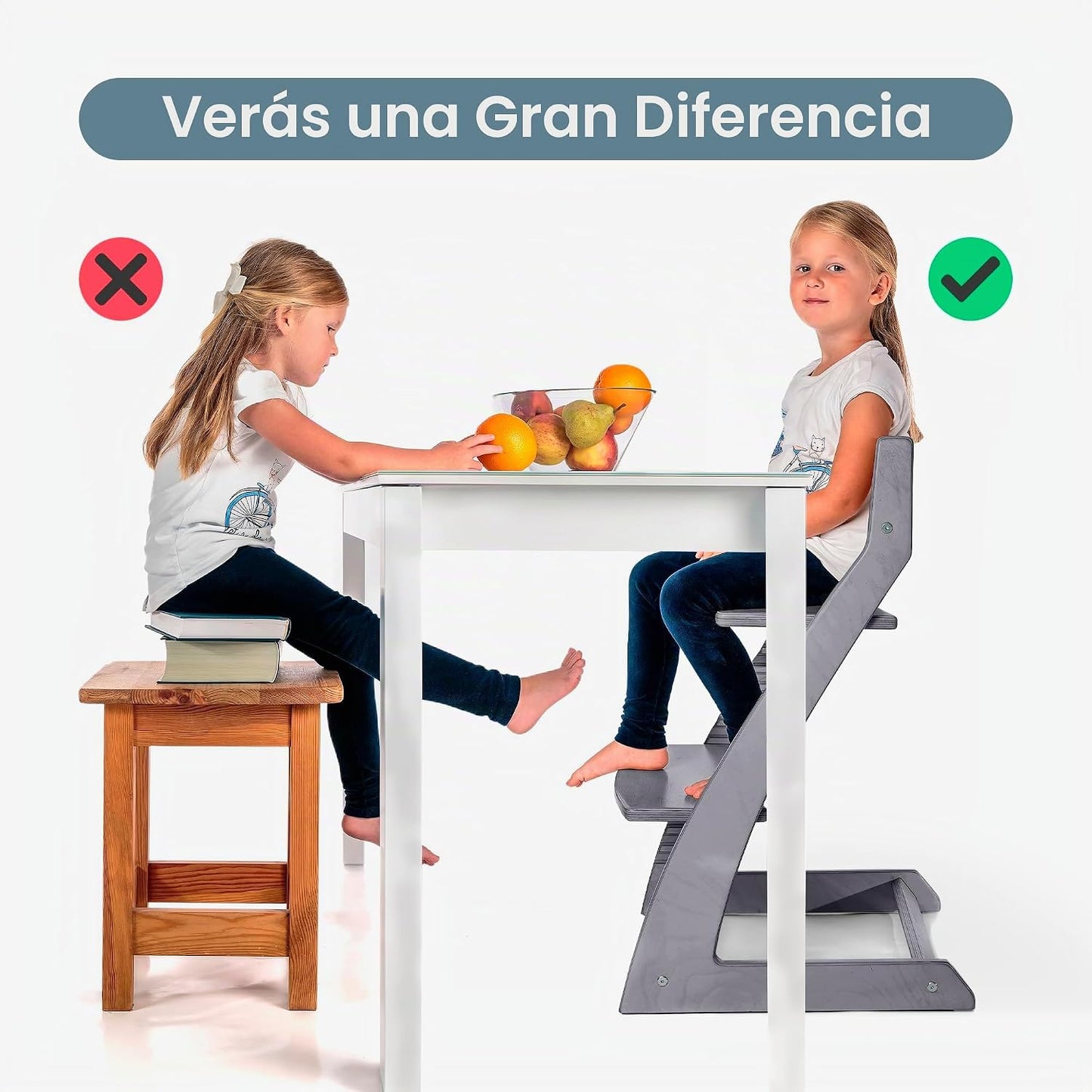 Fornel Silla alta de madera para bebés y niños pequeños, altura aju...