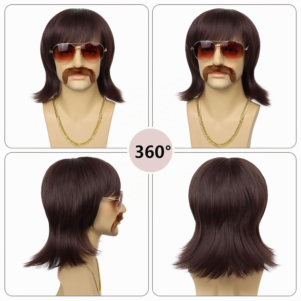G&amp;T Wig Peluca de discoteca de los años 70 y 80 con lentes de b...
