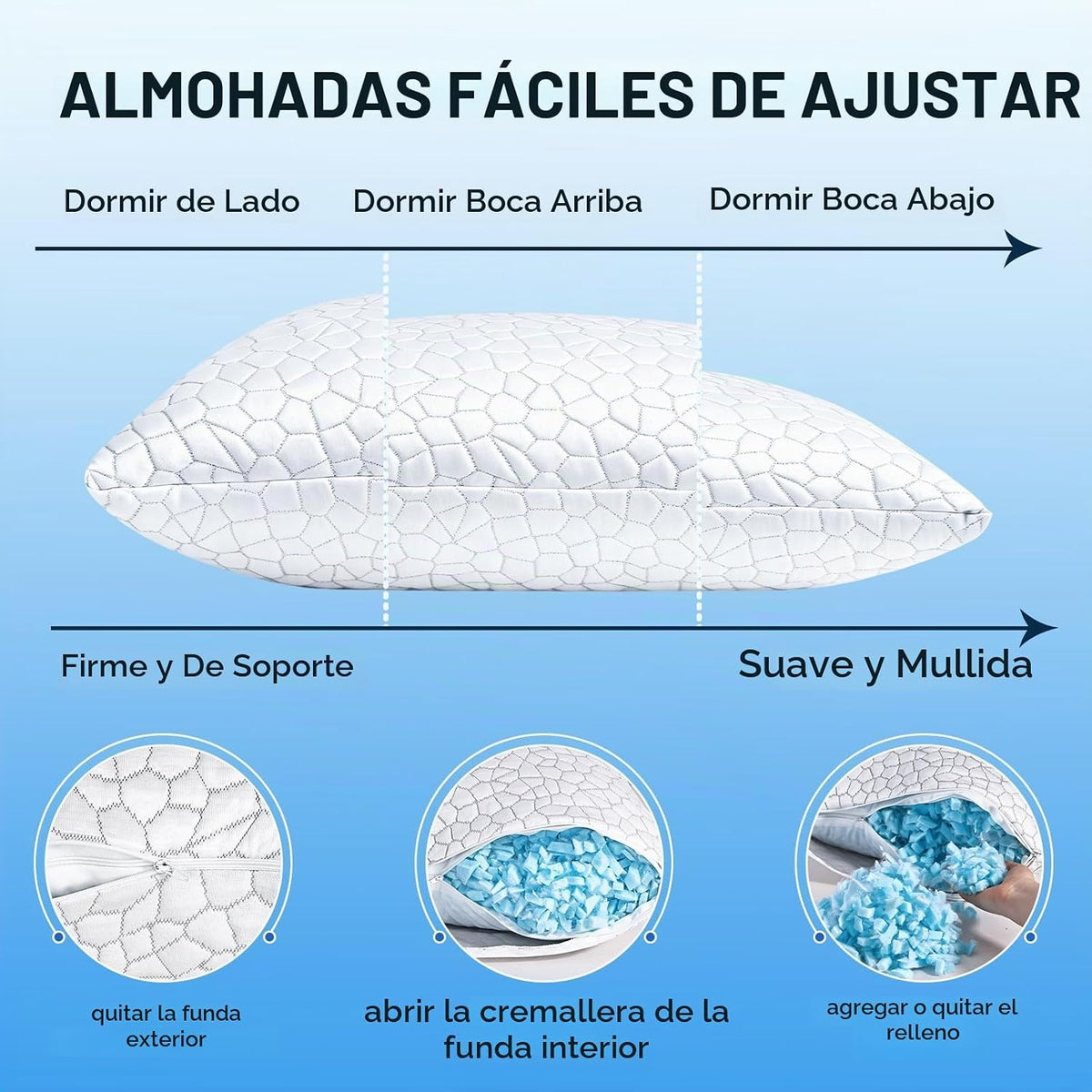 Juego de 2 almohadas refrescantes tamaño King, almohadas de espuma...