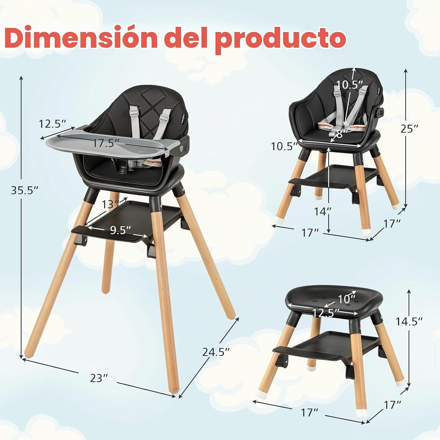 HONEY JOY Silla alta para bebé, silla alta convertible 6 en 1 de ma...