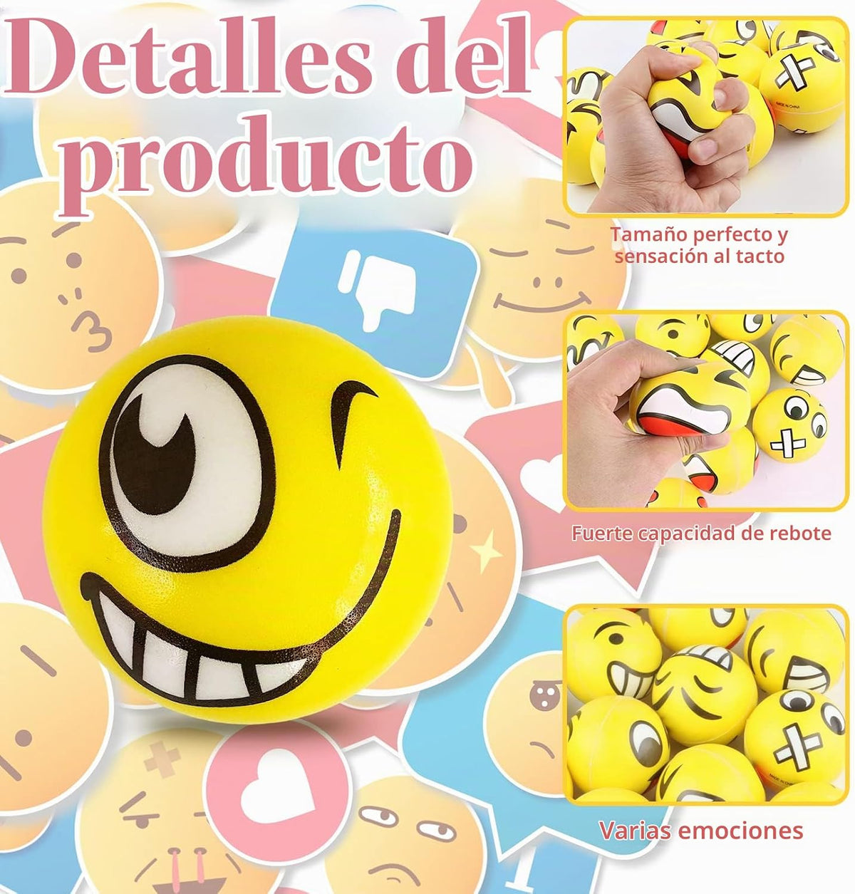 30 piezas de bolas de estrés con caras, bolas de apretar divertidas...