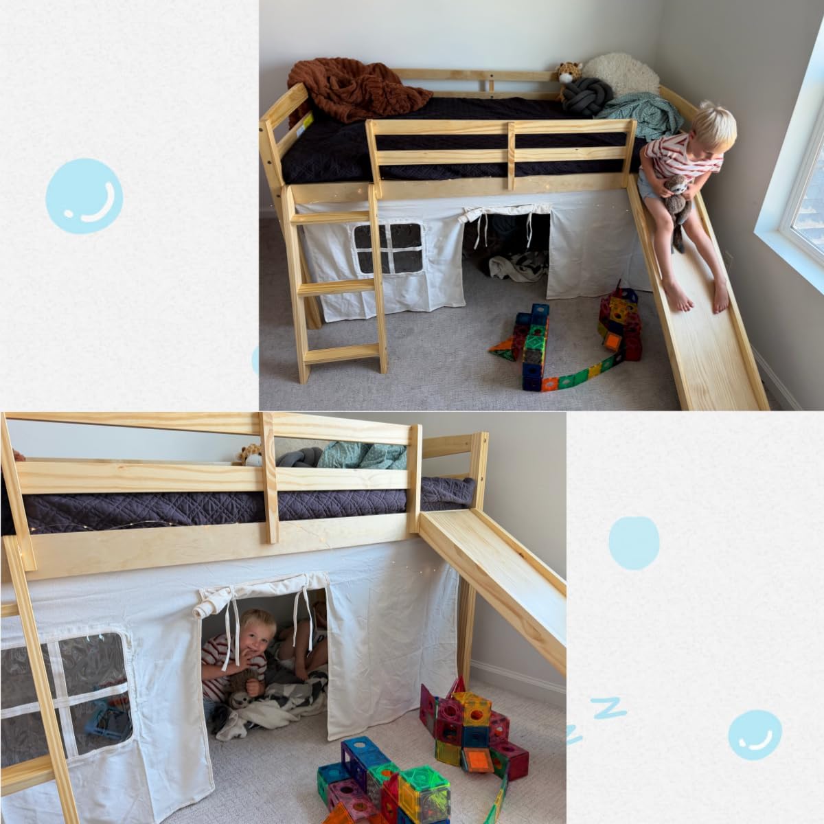 Spirich Cama tipo loft para niños con tobogán y escalera, marcos de...