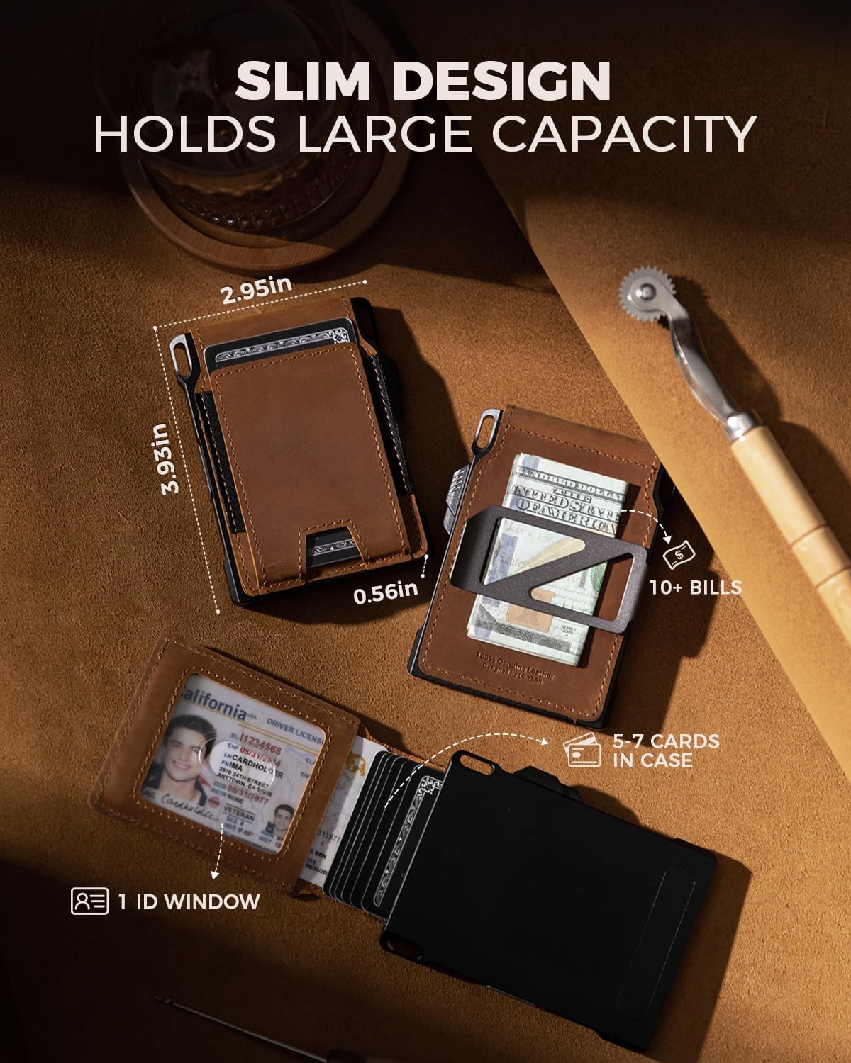 LORZOR Cartera táctica de piel auténtica para hombre, tarjetero des...