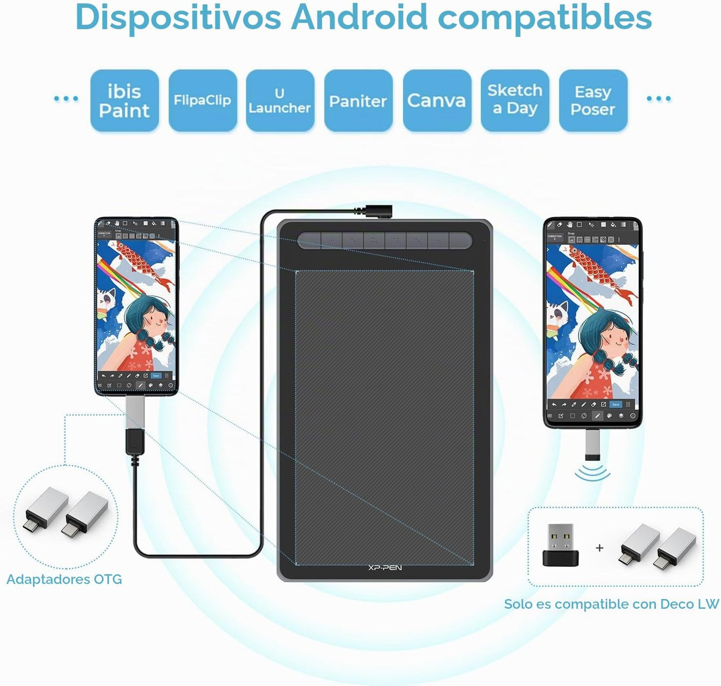 XPPen Deco LW Tableta de Dibujo Inalámbrica - Tableta Gráfica Bluet...