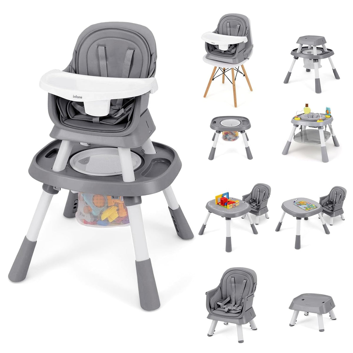 INFANS Silla alta 9 en 1, silla alta convertible para bebés y niños...