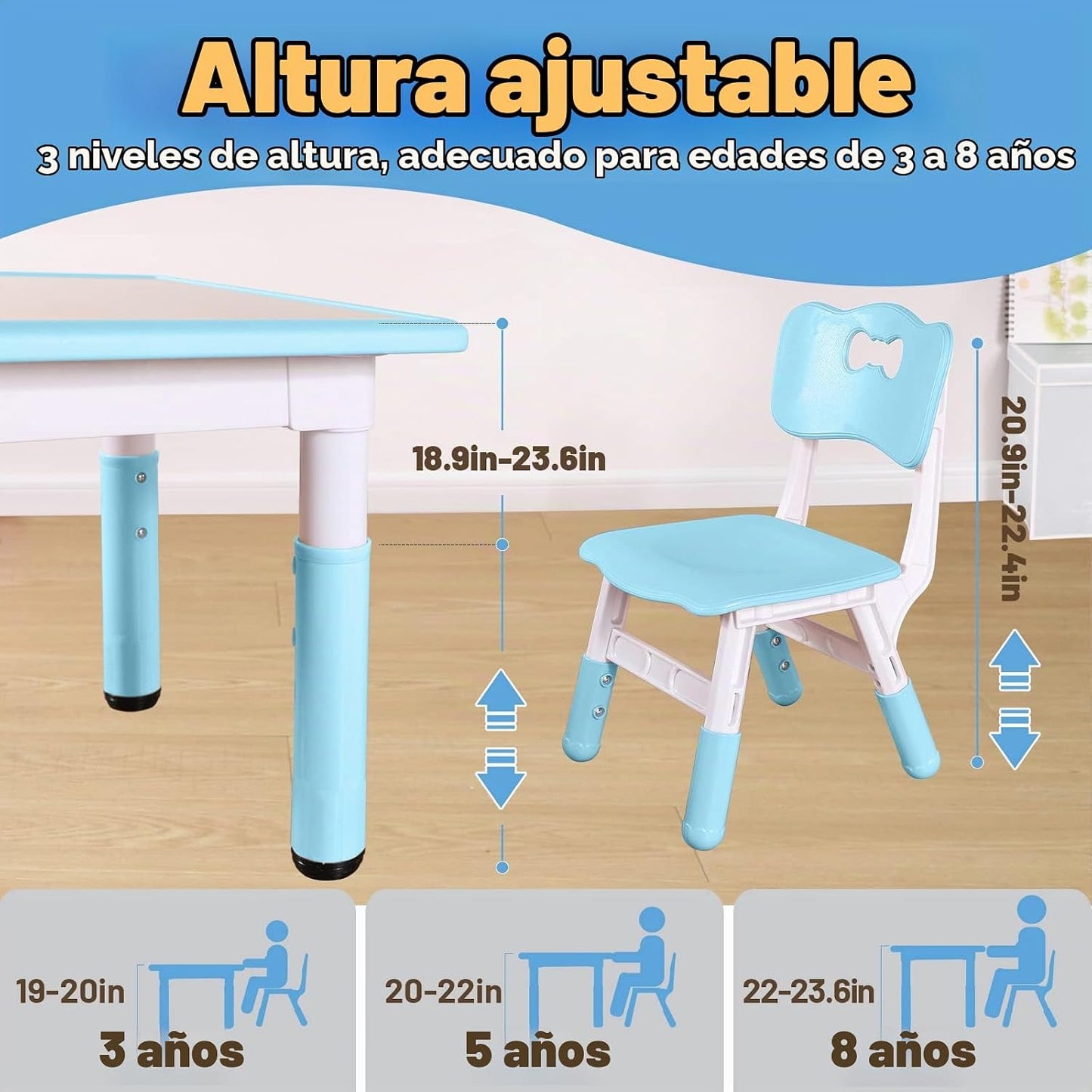 FUNLIO Juego de mesa y 2 sillas para niños, Juego de mesa y silla a...