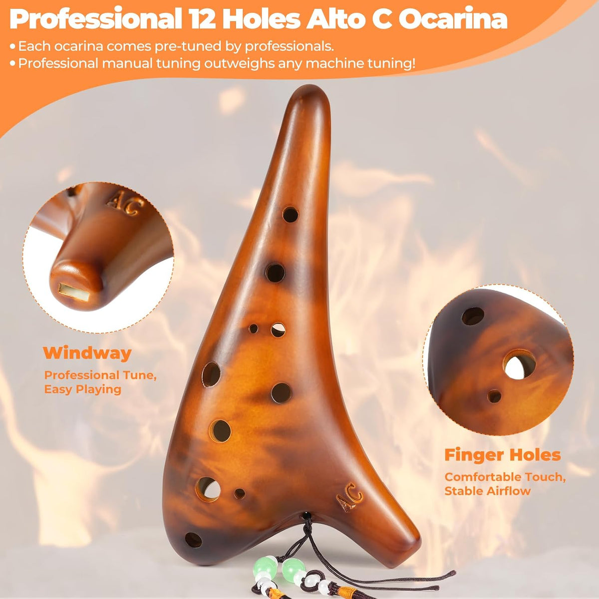 Ohuhu Instrumento Ocarina con libro de canciones, 12 hoyos de cerám...