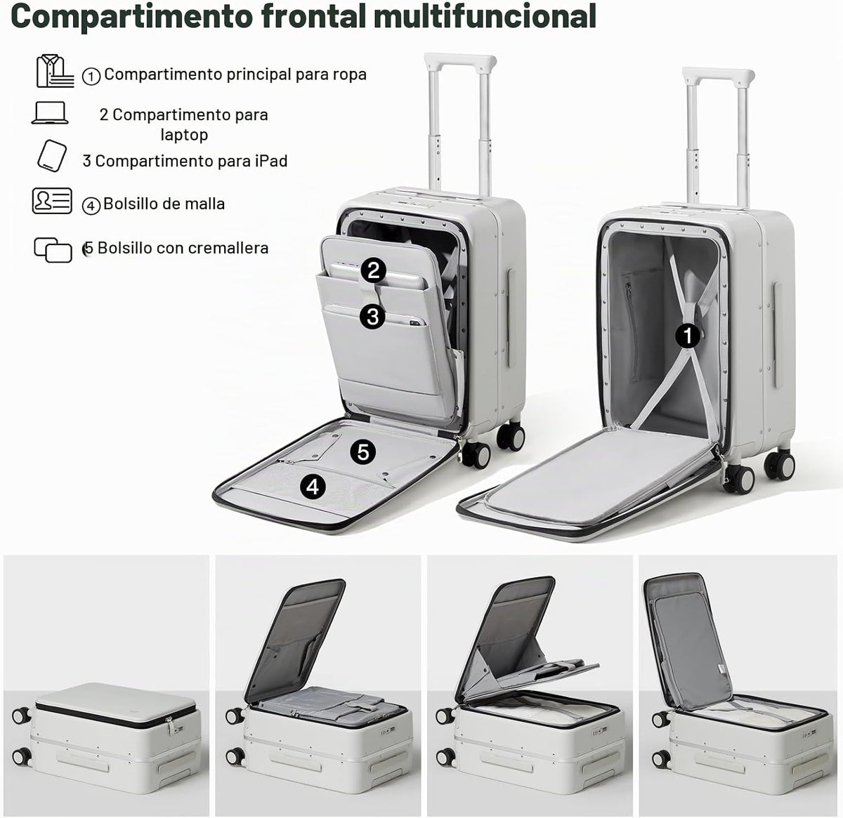 mixi Maleta de equipaje con ruedas giratorias, maleta de viaje con...