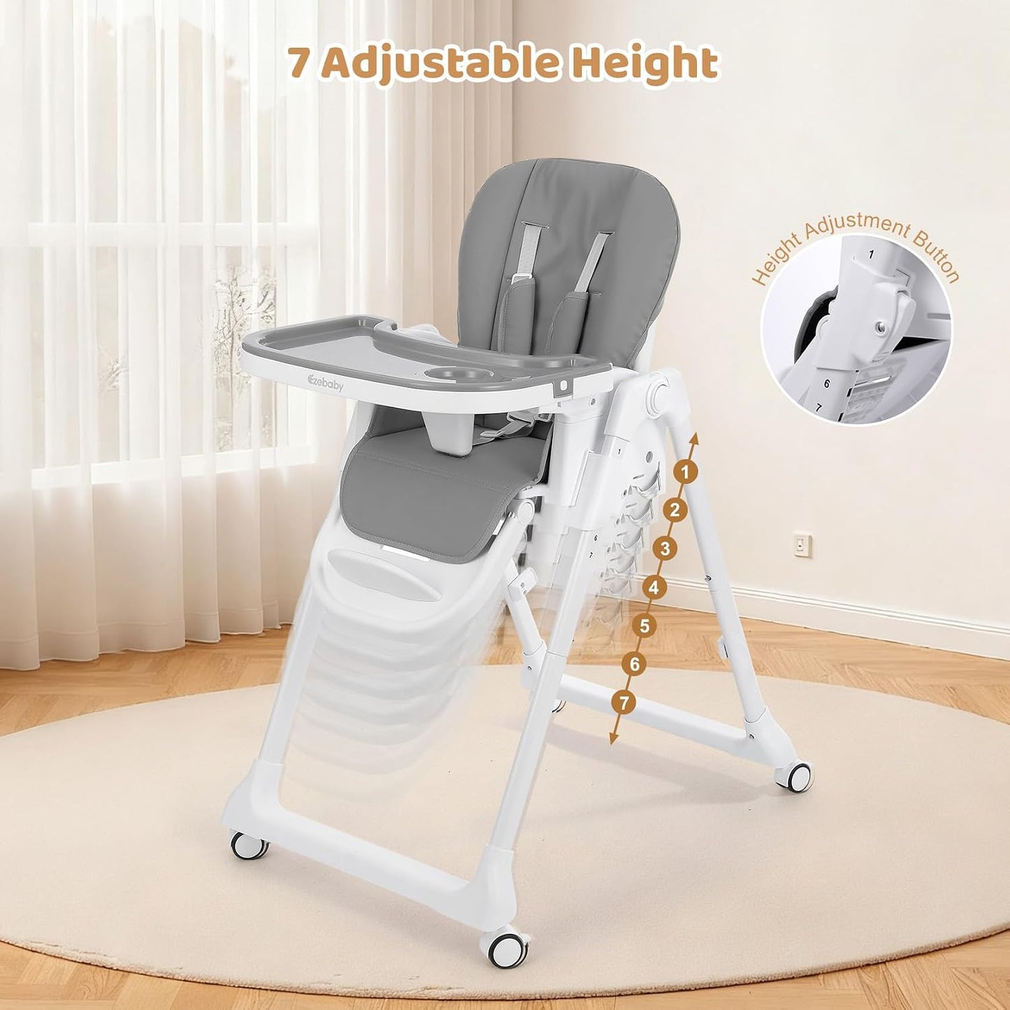 Ezebaby Silla alta plegable para bebé, sillas altas convertibles 3...