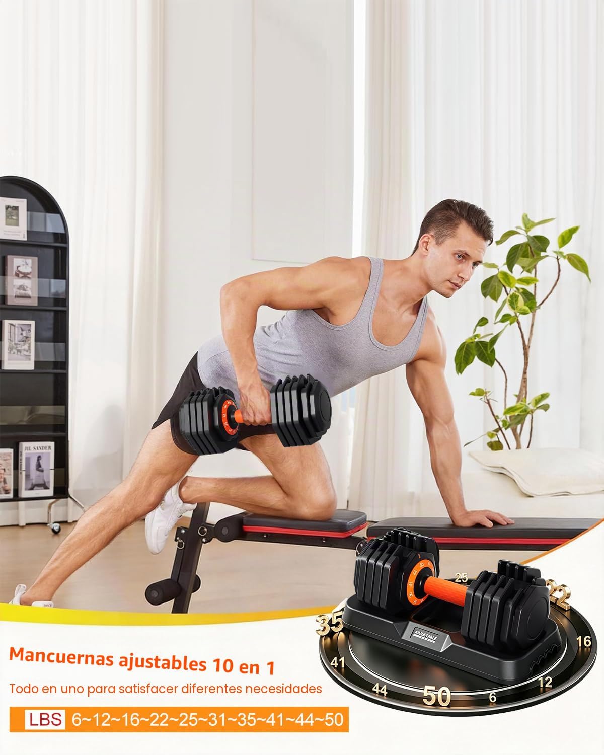 Fit Sir Juego de mancuernas ajustables, 10 en 1, mancuernas ajustab...