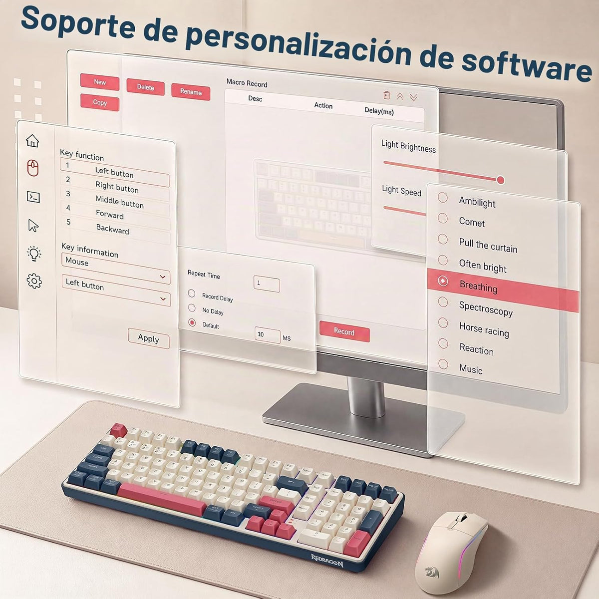 Redragon S174 - Teclado y mouse inalámbrico para juegos con tres mo...