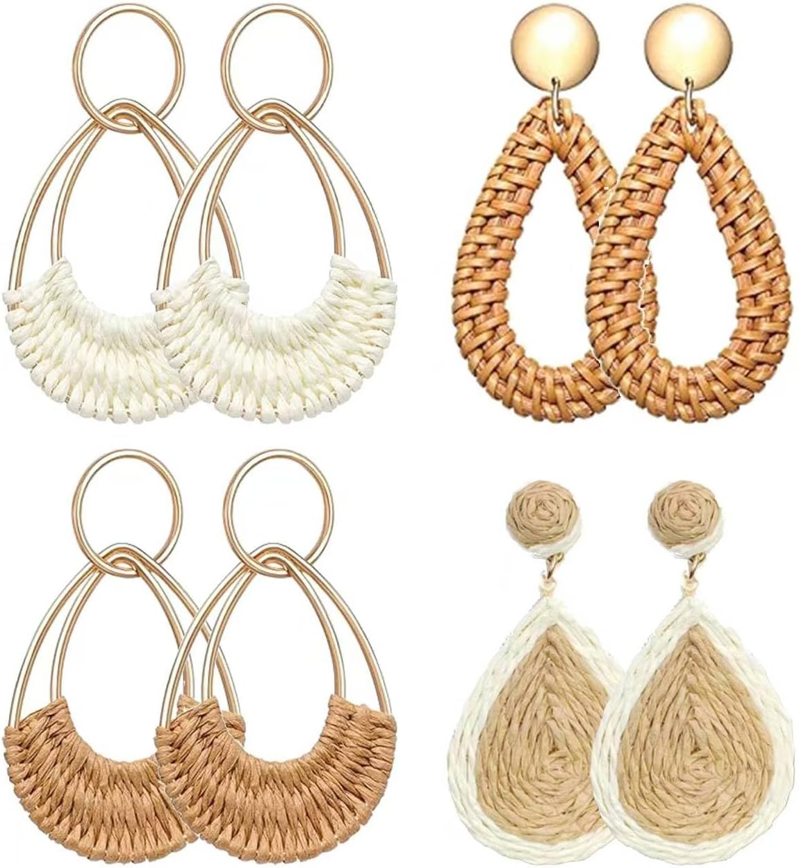 Juego de 4 pares de aretes colgantes redondos bohemios hechos a man...