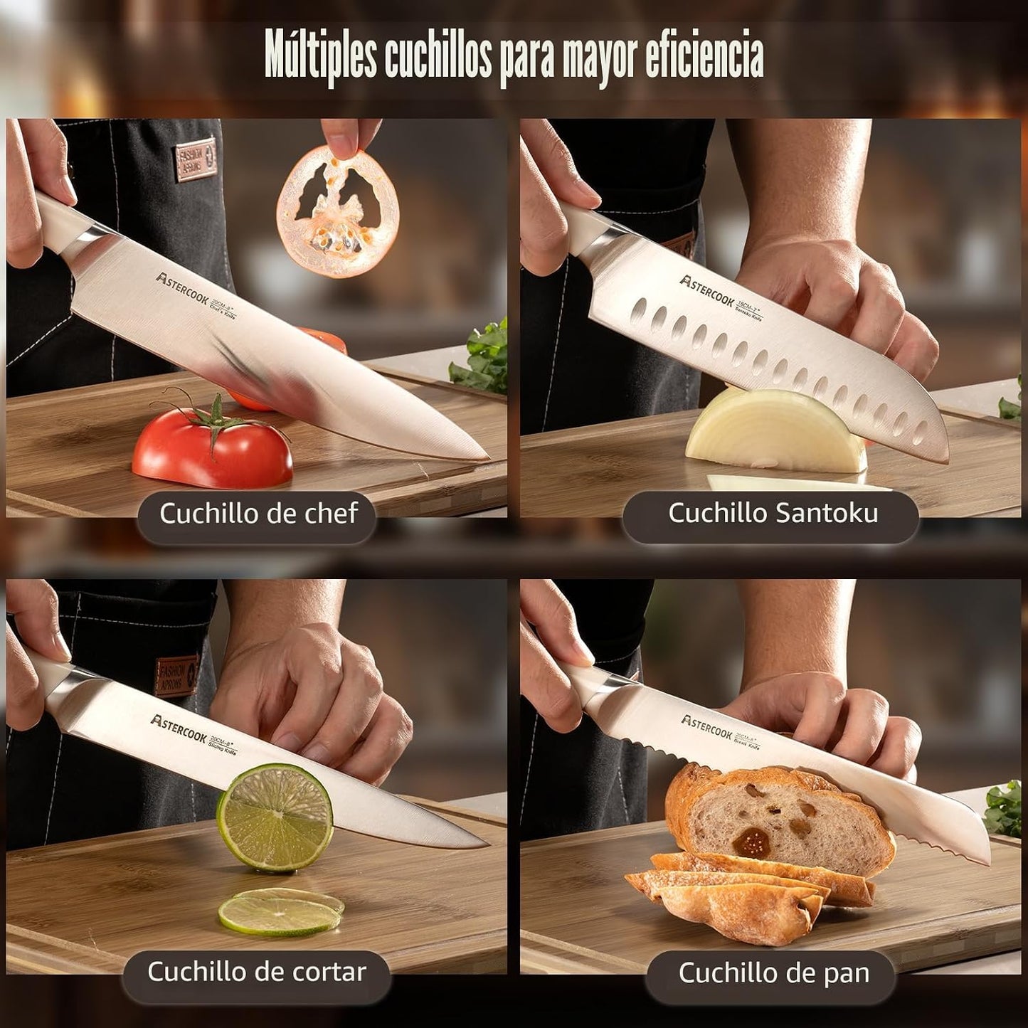 Astercook Juego de cuchillos de cocina con bloque y afilador Premiu...
