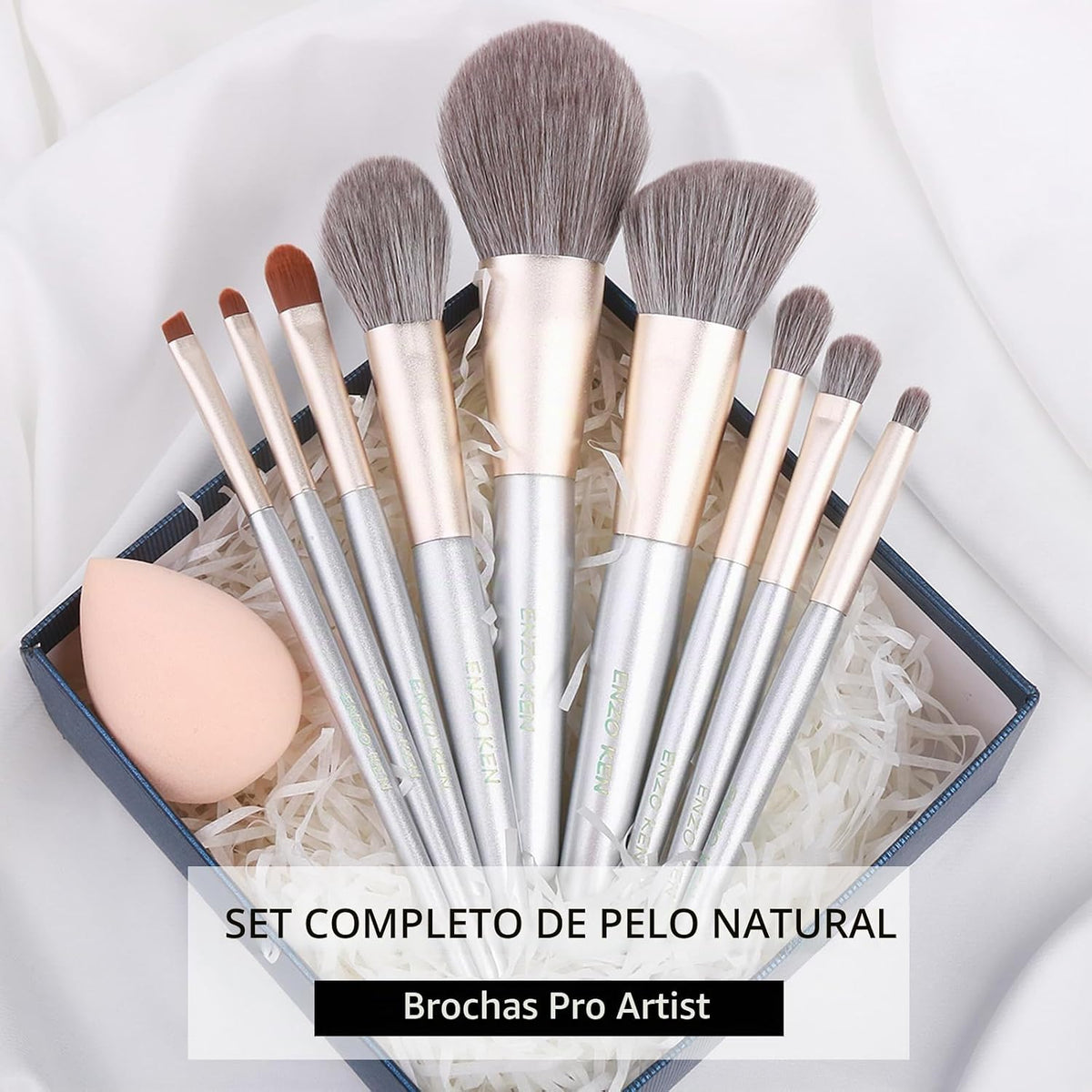 ENZO KEN Juego de brochas de maquillaje de cabello natural profesio...