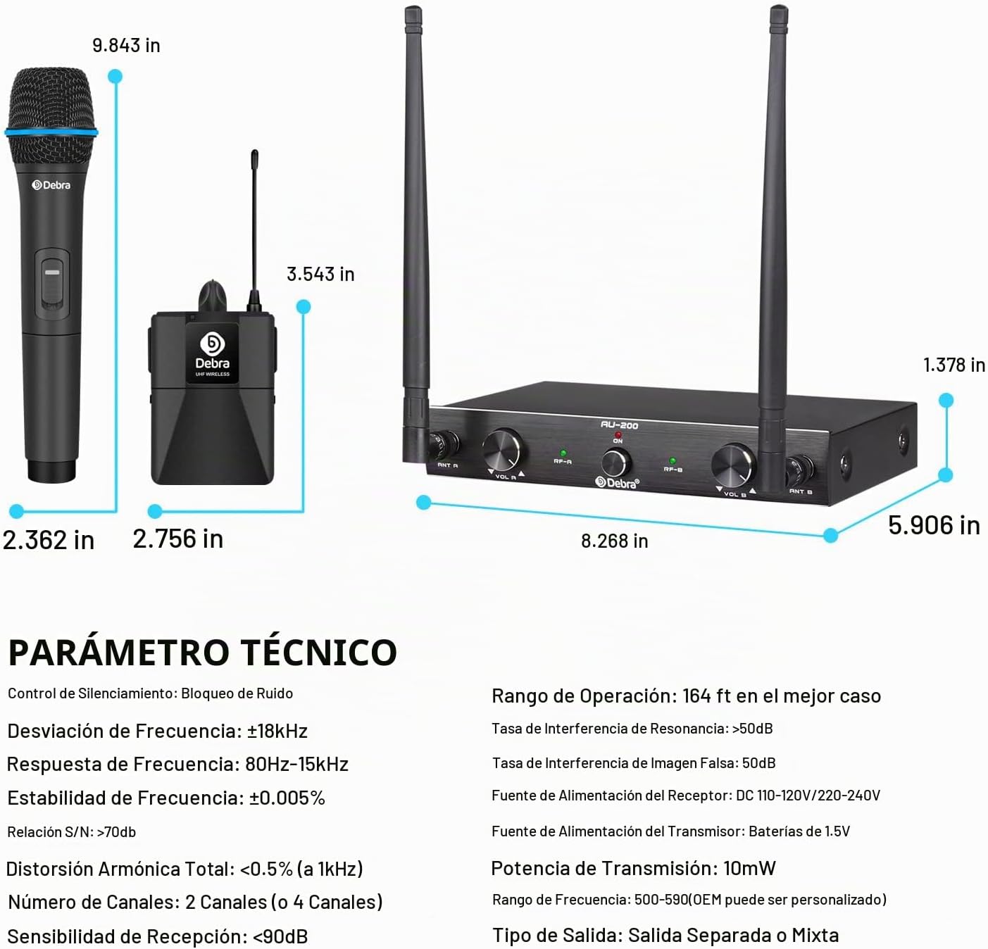 D Debra Audio AU200 Pro UHF - Sistema de micrófono inalámbrico de 2...