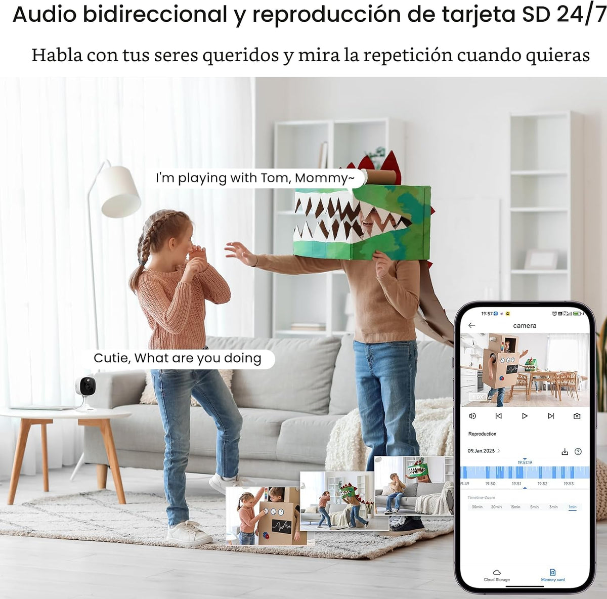 AOQEE - Cámara de seguridad 2K para interior\/exterior, visión de c...