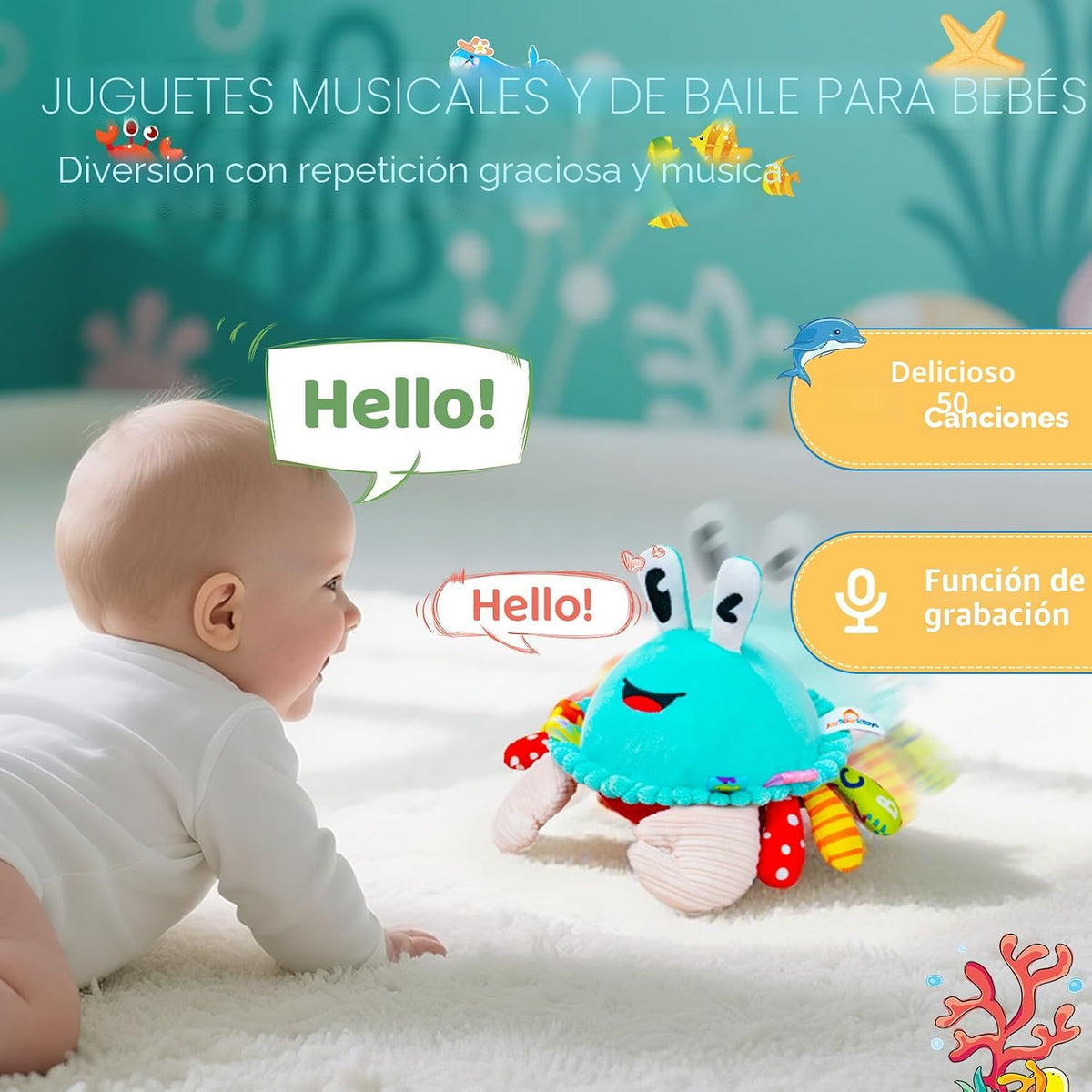 Juguetes para Bebés de 12-18 Meses, Juguete Musical de Cangrejo Gat...