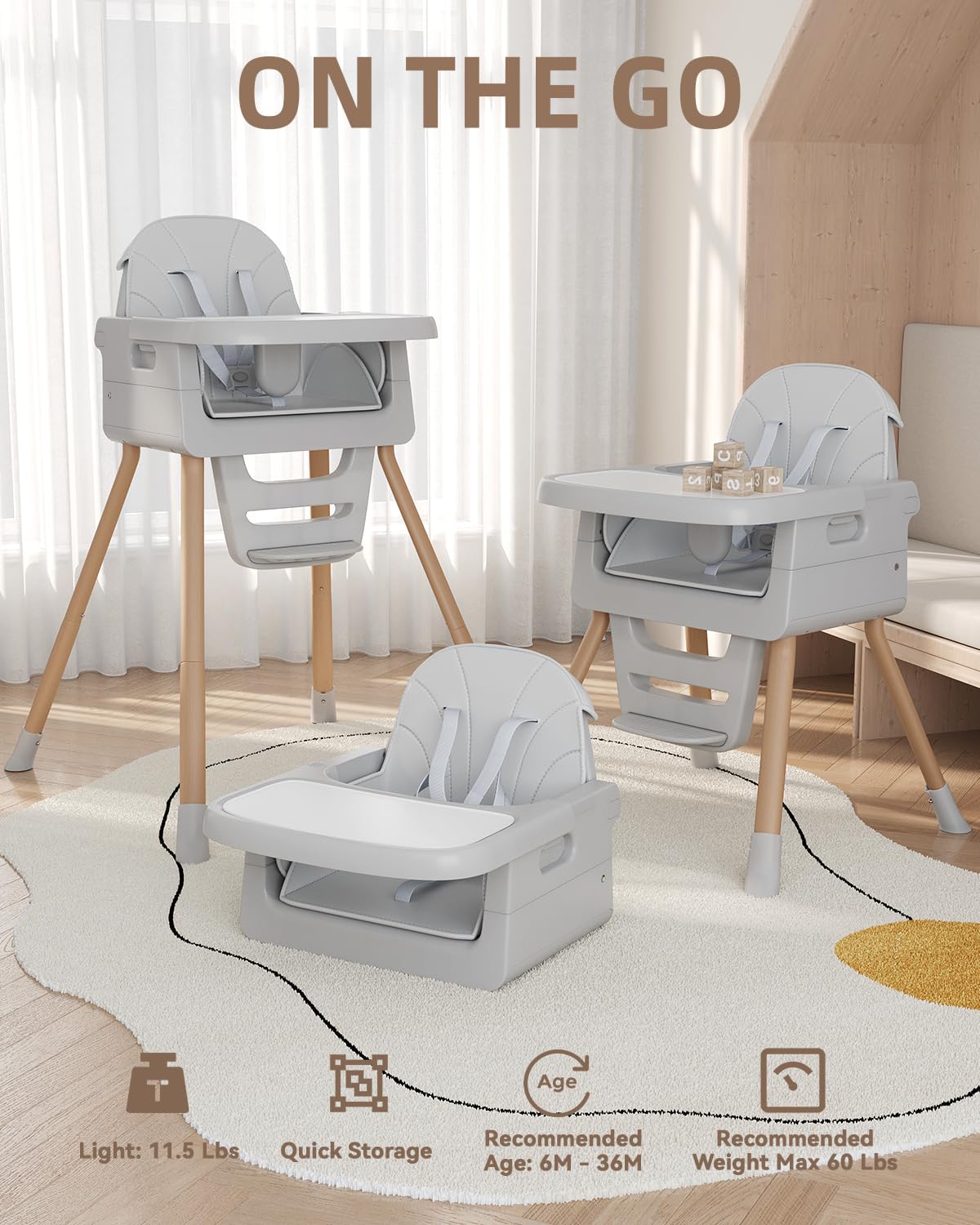 EverKiddo Silla alta para bebé a partir de 6 meses, sillas altas pl...