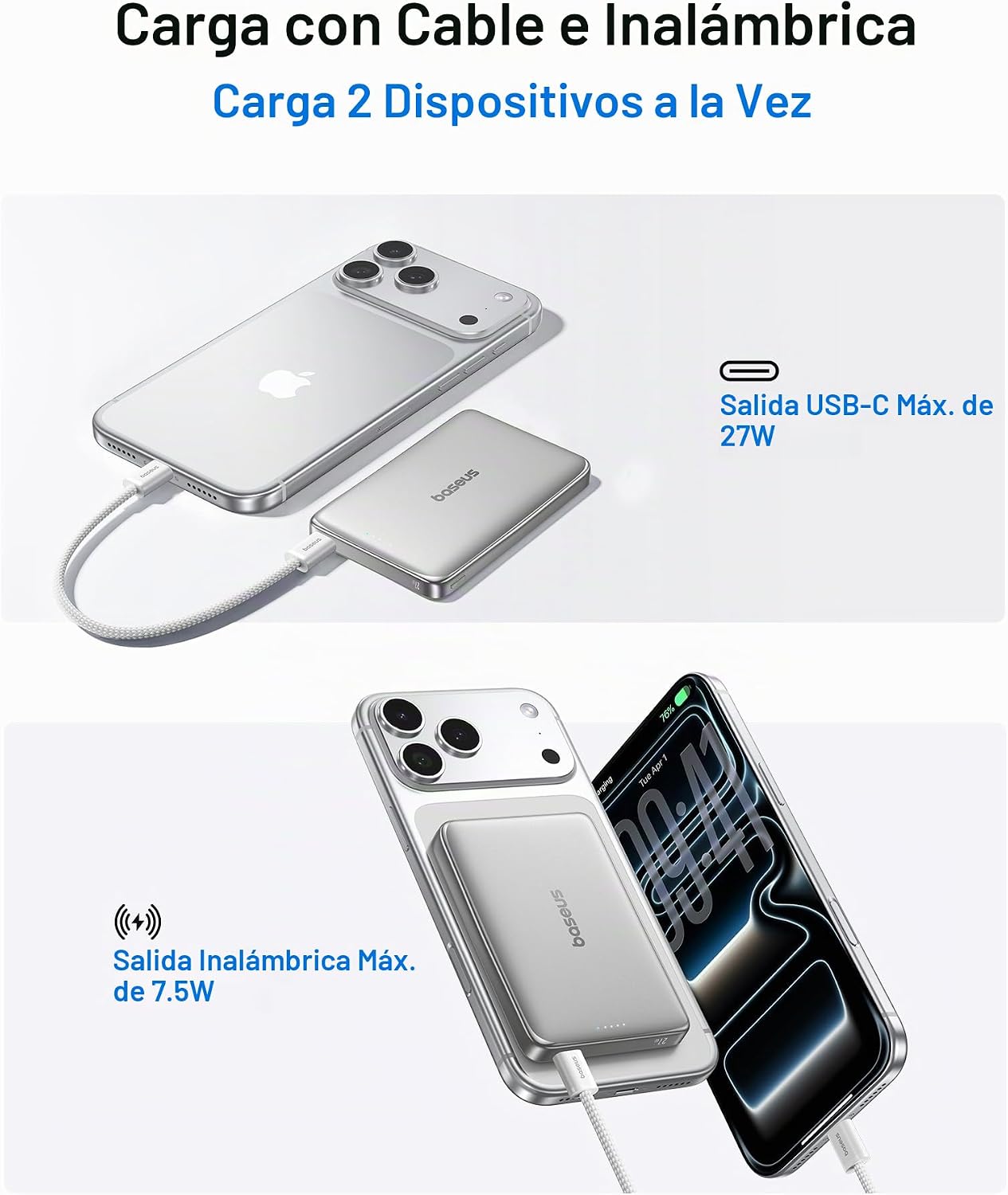 Baseus Picogo Power Bank, cargador portátil MagSafe ultra delgado d...
