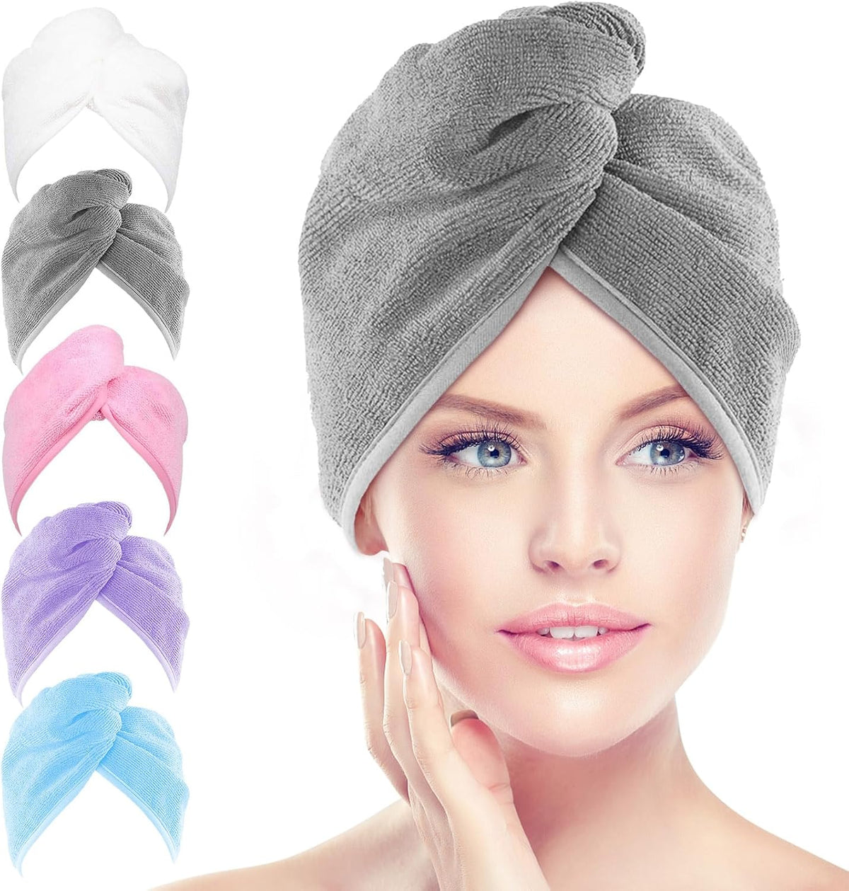 AIDEA - Toalla para el cabello, paquete de 5 toallas absorbentes de...