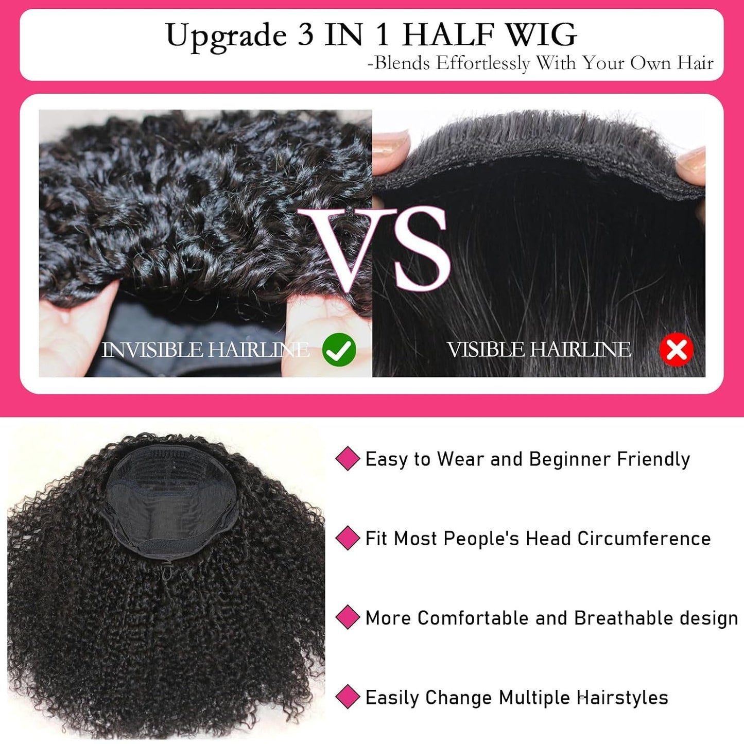 ManeMajesty Peluca rizada rizada con diadema negra natural, 22 pulg...