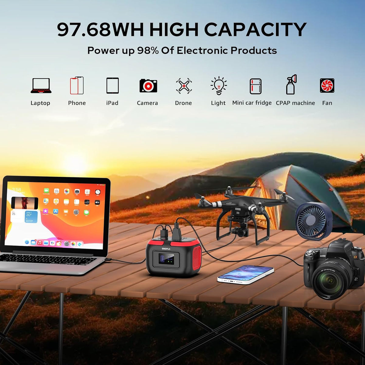Estación de energía portátil ENOFLO, generador solar de 97.68Wh | B...