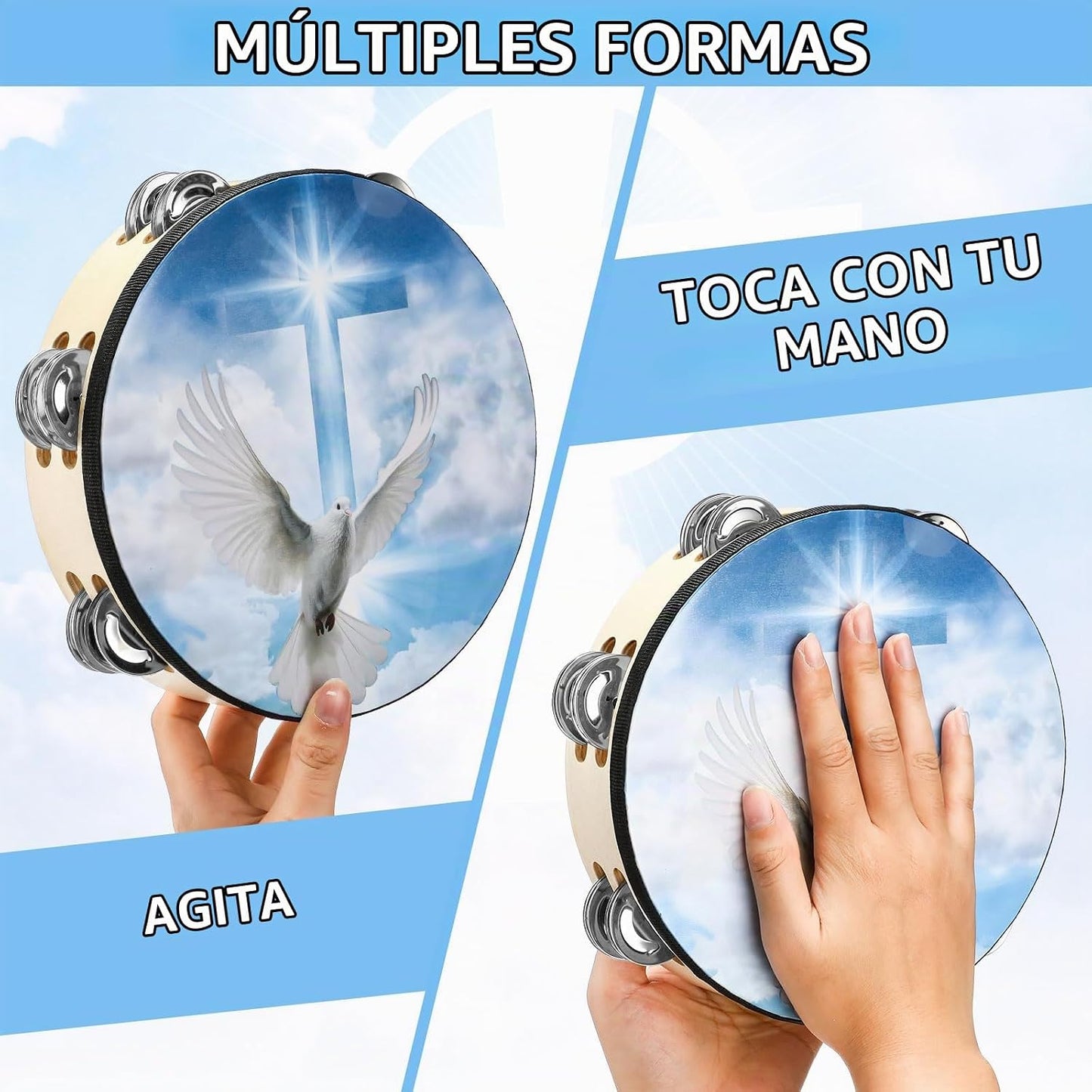 Fiada 3 panderetas de paloma para adultos, pandereta de baile crist...