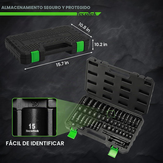 TecoTek Juego de llaves de impacto de 3\/8", 49 piezas SAE (5\/...